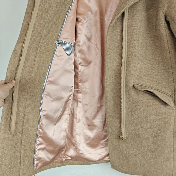J.Crew Cocoon Coat Italian Stadium-Cloth Wool SANDSTONE - BEIGE Sz 2 (Stains) - Picture 14 of 16